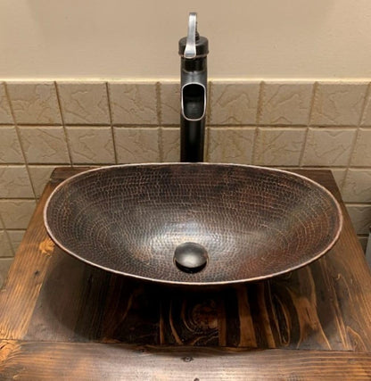 Simply Copper 17" Copper Vessel Bathroom Sink with Included Pop Up Drain and 13" ORB Waterfall Faucet