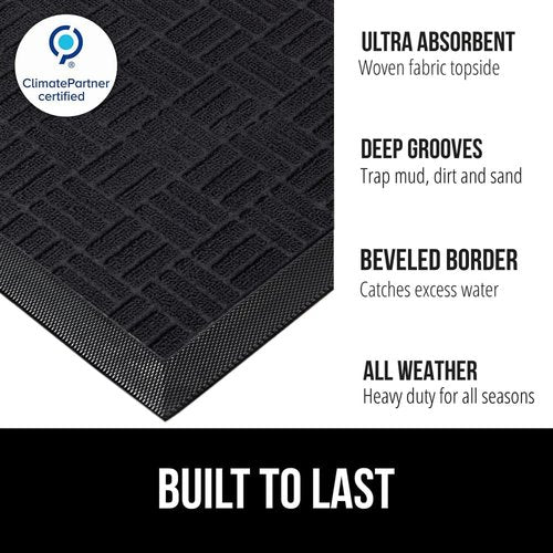 GORILLA GRIP Waterproof All-Season WeatherMAX Doormat - 58x34" Natural Rubber, Stain & Fade Resistant, Easy Clean Black Maze