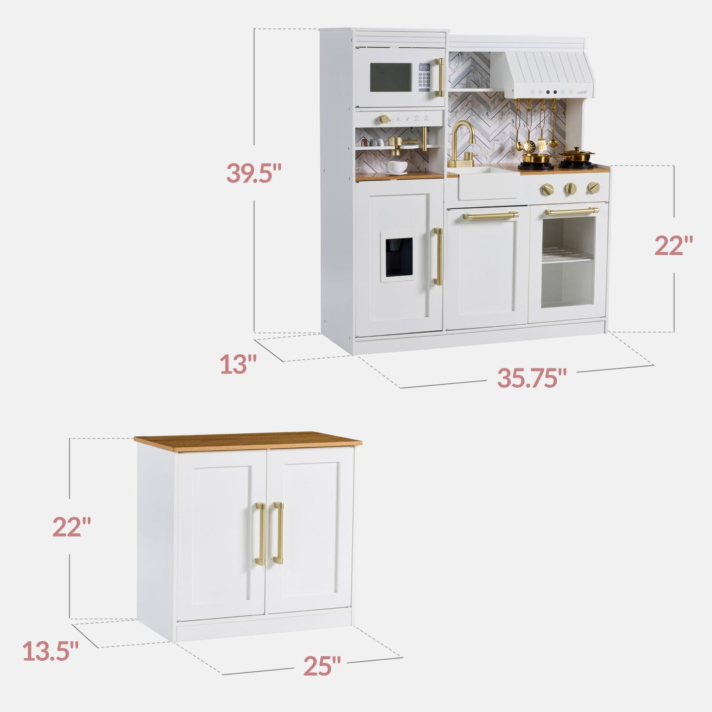 Best Choice Products Pretend Play Kitchen for Kids, Interactive Wooden Toddler Playset with Island, Espresso Machine, 17 Accessories - White