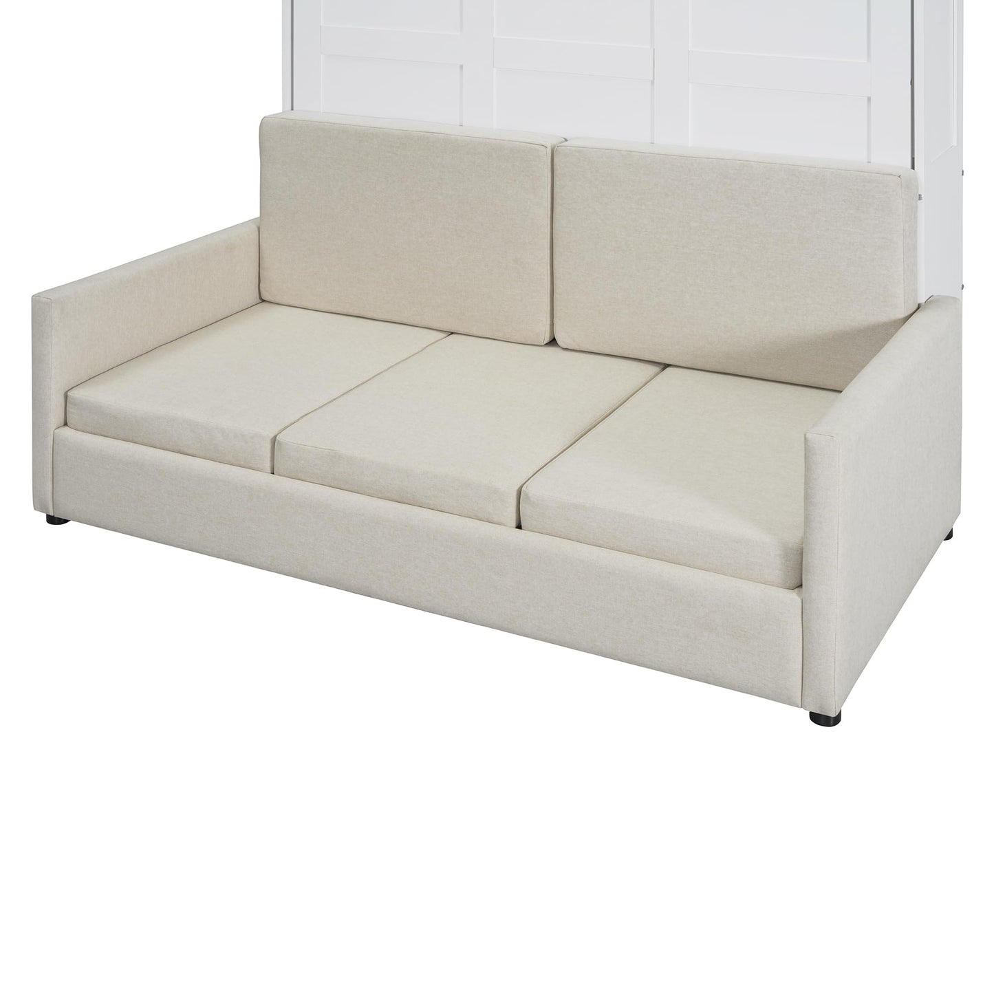 Ball & Cast Murphy Bed Full Size W/ 2 Seat Sofa,Murphy Bed Cabinet W/Cushion,Hideaway Bed W/Support Leg & Handles,for Bedroom Office Guest Room,White