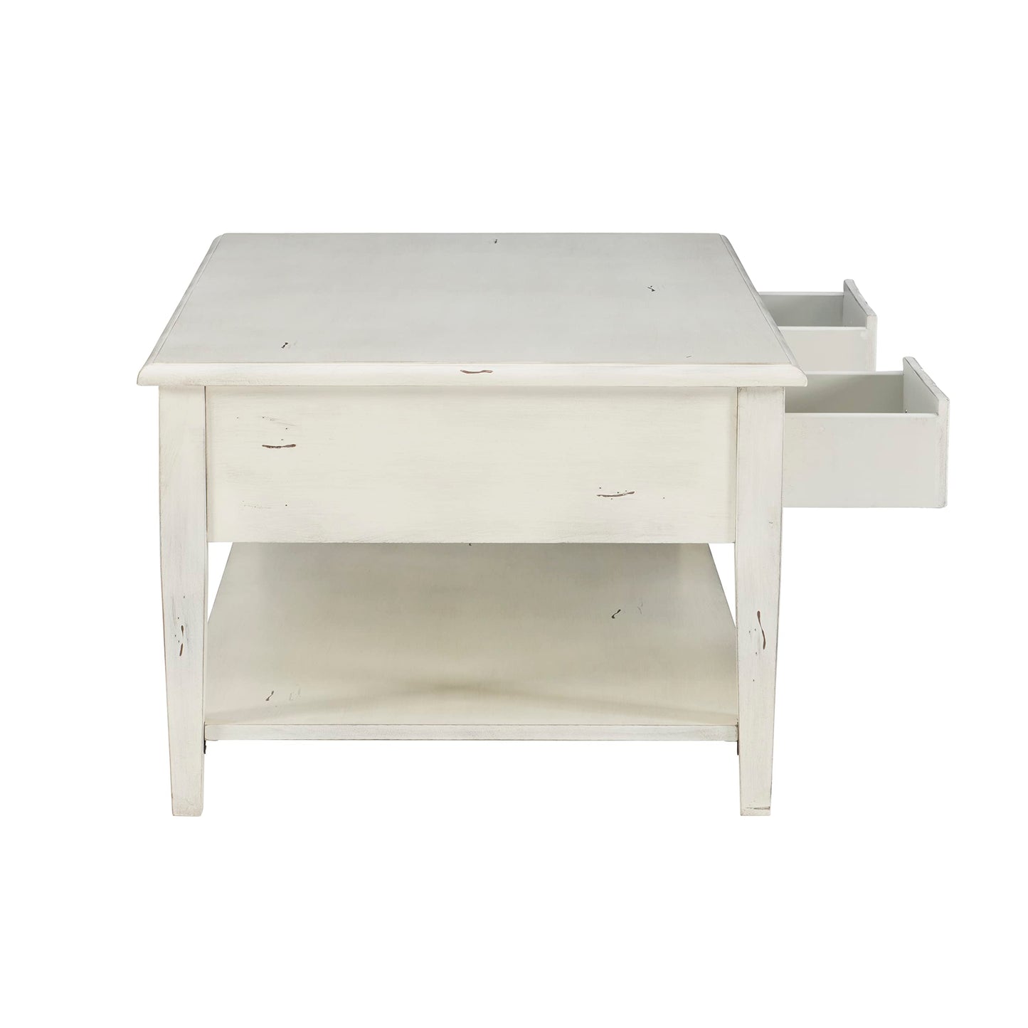 Powell Kelly Cream Coffee Table with Three Pull Thru Drawers and Open Shelf