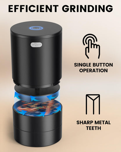KINGTOP Electric Grinder, Automatic Zinc Alloy Spice Mill, One-Handed Operation, Dual Grind Modes: Flip for Fine or Upright for Coarse