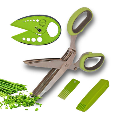 TEN73 2-in-1 5-Blade Herb Scissors & Herb Stripper Set | 10-Hole Leaf stripper Stem Remover + Stainless Steel Herb Shears with Safety Cover & Cleaning Comb | Dishwasher Safe Kitchen Tool for all Herbs