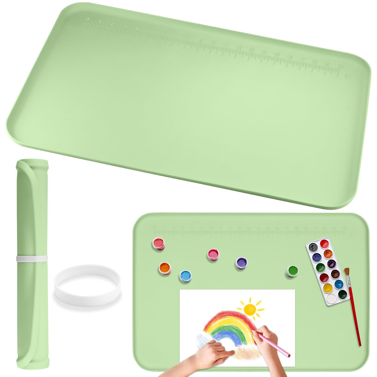 YAMJUG Silicone Mat for Crafts, 24" x 16" Painting Art Mat for Kids with Raised Edges, Silicone Paint Mats for Crafts, Clay, Jewelry-Making & Resin