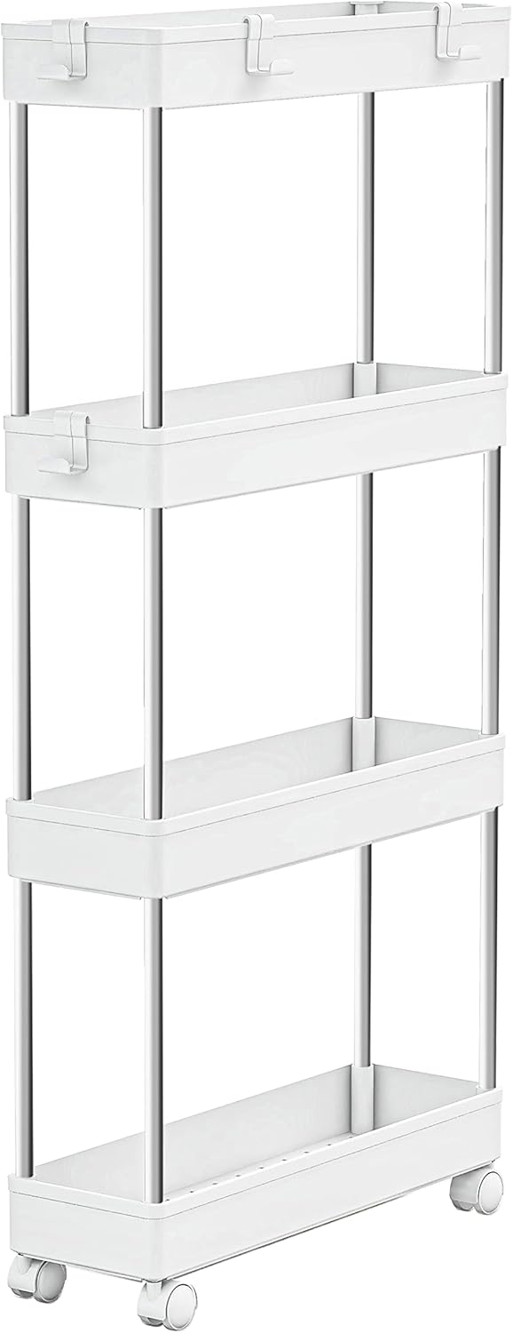 4 MELDEVO Tier Slim Storage Cart Mobile Shelving Unit Organizer Slide Out Storage Rolling Utility Cart Tower Rack