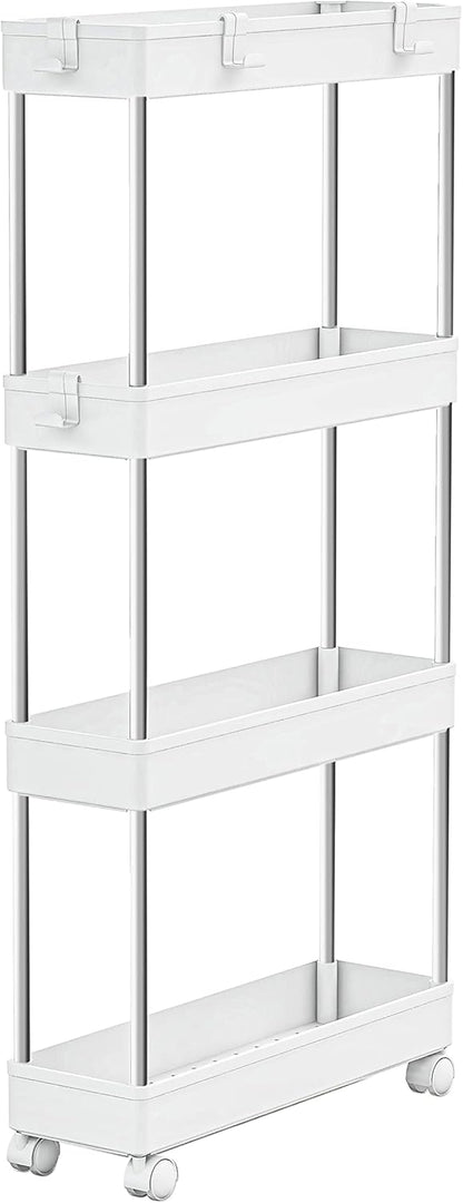 4 MELDEVO Tier Slim Storage Cart Mobile Shelving Unit Organizer Slide Out Storage Rolling Utility Cart Tower Rack