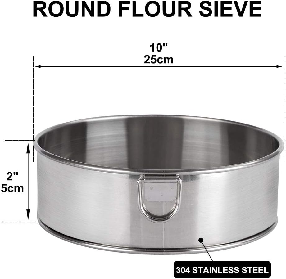 Fine Mesh Flour Sieve, 10" Stainless Steel 60 Mesh Round Sifter for Baking Cake and Bread