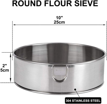 Fine Mesh Flour Sieve, 10" Stainless Steel 60 Mesh Round Sifter for Baking Cake and Bread