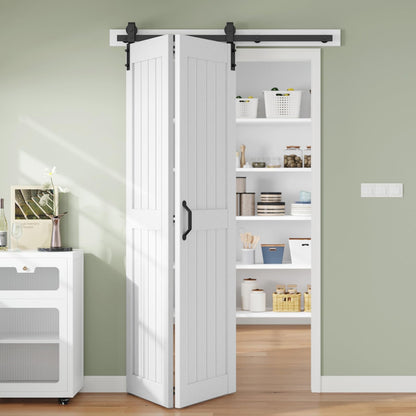 Finosen Bifold Barn Door 48 x 84 in (Double 24 inch)，Bi-fold Sliding Closet Doors with Hardware Track kit Included, 4.3ft Rail for 2 Doors, MDF Wood Panel,PVC Surface, Save Space,DIY Assembly, White