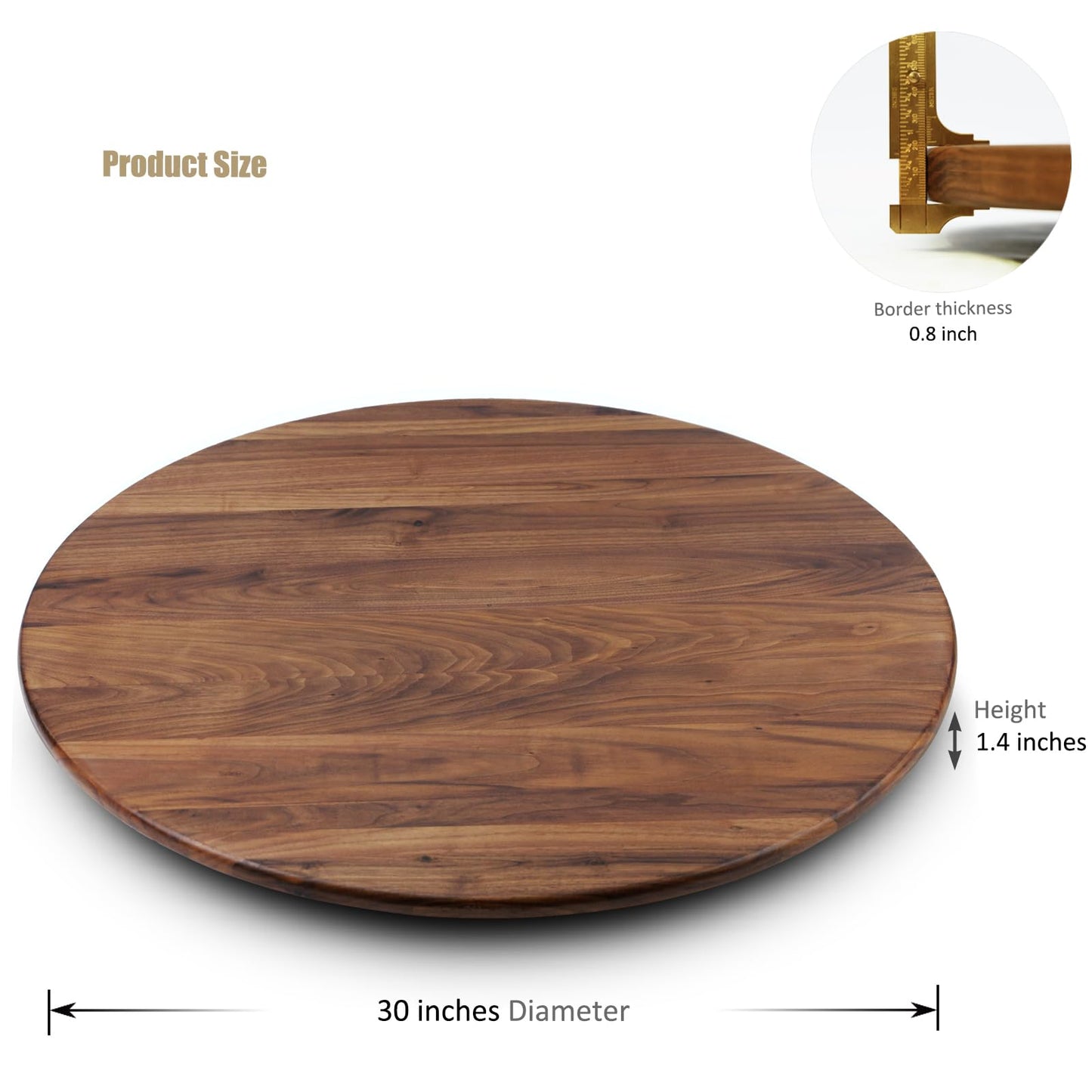 MAGIGO 30 Inches Black Walnut Wood Lazy Susan Organizer, Solid Wooden Round Turntable, Rotating Tray for Table Top/Counter Top