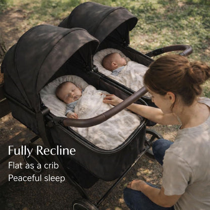 TALENBEEN Double Stroller for Infant and Toddler, Lightweight Side by Side Twin Baby Stroller, 26.8" Slim Design Fits Doors, Compact Foldable Travel Stroller, Independent Recline, Black