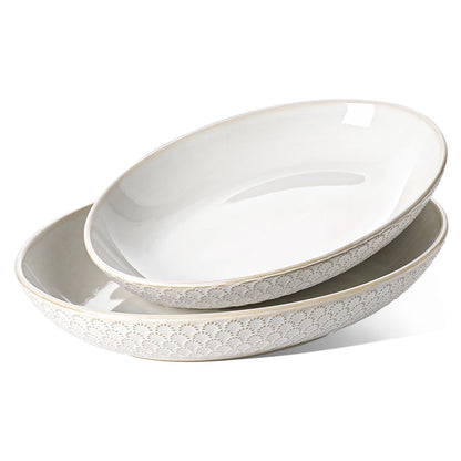 LE TAUCI Ceramic Serving Bowls Set of 2, Large Oval Serving Dishes for Entertaining, 11.8 & 13.7 Inch Salad Bowl for Kitchen Counter, Fruit Bowl, Pasta Bowls, Microwave and Dishwasher Safe - White