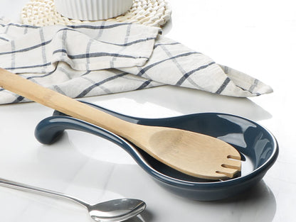 ONEMORE Spoon Rest for Stove Top, Extra Large Blue Ceramic Coffee Spoon Holder for Kitchen Counter, Heat-resistant Spatula Ladle Cooking Utensil Rest for Kitchen Decor