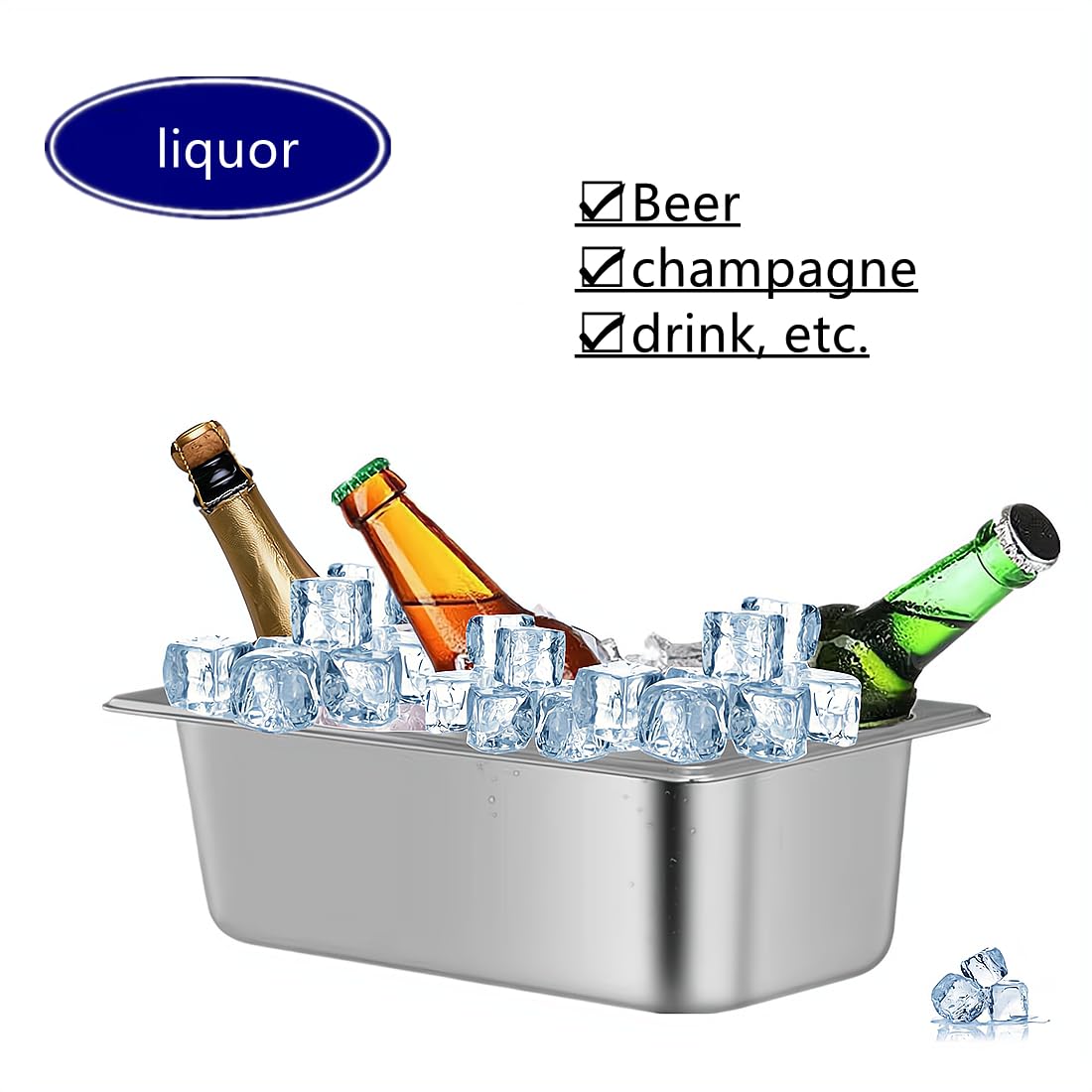 Ice Buckets for Parties,Wine Beer Champagne Bucket,Stainless Steel Ice Bin for Freezer (large)