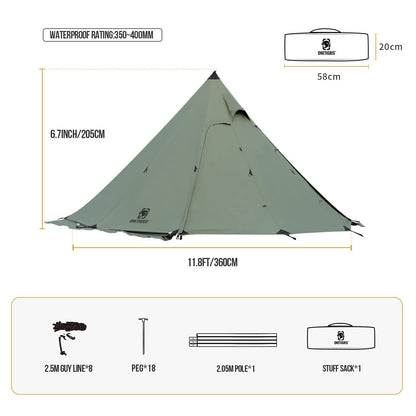 OneTigris Northgaze Canvas Hot Tent with Stove Jack, Wind-Proof Flame-Retardant, Durable 4 Season Camping Pyramid Teepee Tent for 2-4 Person (OD Green)