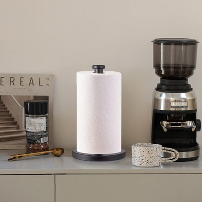 GWGTHZ Black Standing Paper Towel Holder for Kitchen& Bathroom Countertop,Under Counter, Table Or BBQ, Standard or Jumbo-Sized Roll Paper (with Stainless Steel Base)