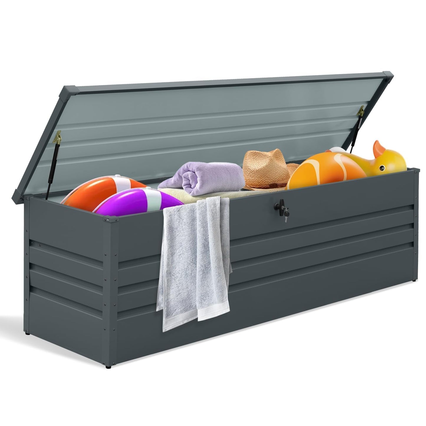 FammyLoft 260 Gallon Metal Deck Box Waterproof, Extra Large Outdoor Stroage Box Weatherproof with Lid for Patio Cushions, Garden Tools, Pool Supplies, Black