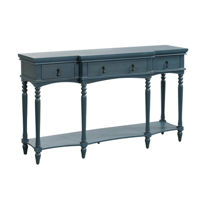 Christopher Knight Home Cally Wood Console Table with Drawers & Bottom Shelf, Narrow Entryway Table with Turned Roman Legs, Traditional Rectangular Wall Table for Living Room Study Hallway, Blue