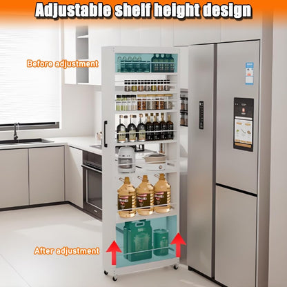 Slim Rolling Spice Rack Cart - 5/7 Tier Metal Kitchen Storage with Wheels, Narrow Shelf Utility Cart for Dining Room & Bakery, 9.8"x21.6"x72.6" - Organize Spices & Essentials