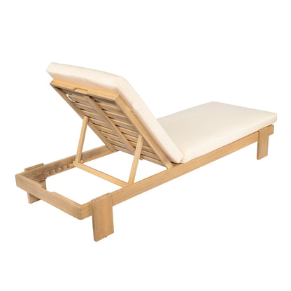 Christopher Knight Home Duska Acacia Wood Chaise Lounge Chair Outdoor, Patio Outdoor Chaise Lounge with Cushions, Adjustable Backrest Single Lounge Sofa, Poolside Seating, Teak+Beige