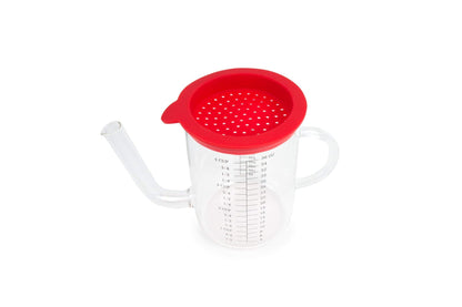 Fox Run Gravy and Fat Separator, with Measurements and Strainer, Glass, 1 Liter, Red and Clear