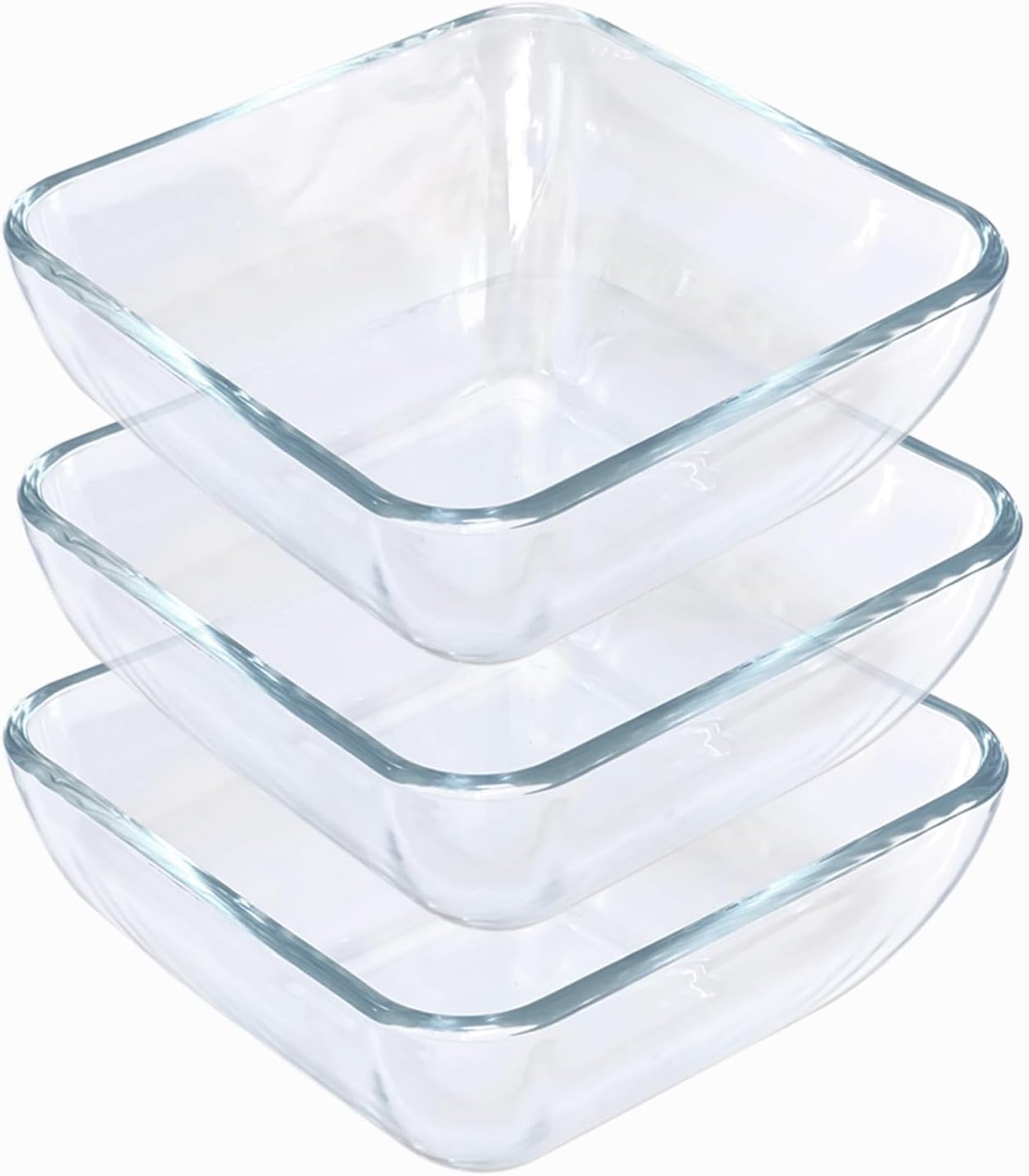Small 5 Inch Square Tempered Glass Salad Bowls Set, 15 oz Serving Bowls, Set of 3