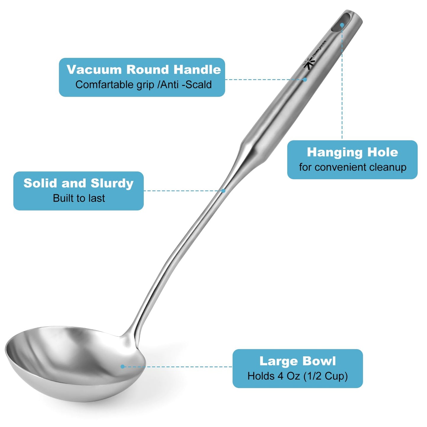 Stainless Steel Soup Ladle and Spaghetti Spoon Set - Large Ladle Spoon, Pasta Strainer, Durable Kitchen Cooking Utensils for Stirring, Serving Pasta, Soup & Sauce，Christmas Gifts