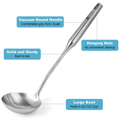 Stainless Steel Soup Ladle and Spaghetti Spoon Set - Large Ladle Spoon, Pasta Strainer, Durable Kitchen Cooking Utensils for Stirring, Serving Pasta, Soup & Sauce，Christmas Gifts