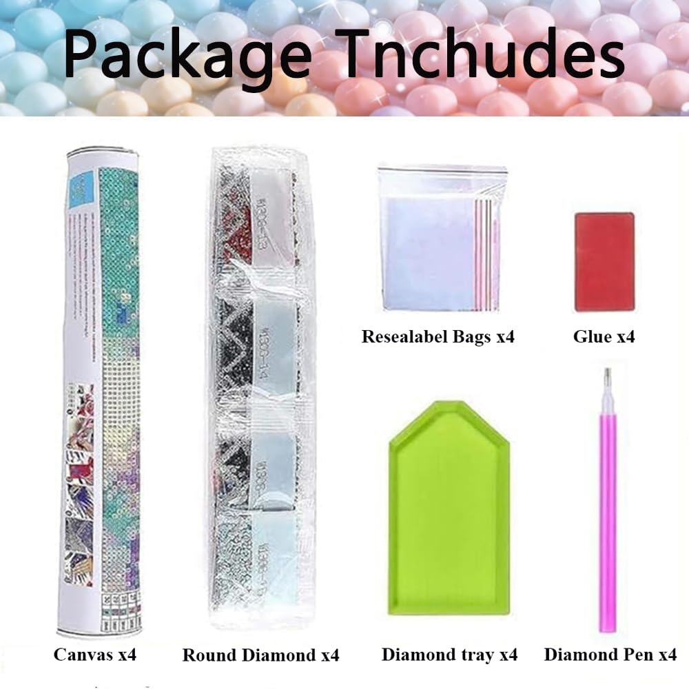 4 Pack Retro Vinyl Record Diamond Art Kits for Adults,Flower Diamond Painting Kit for Adults,DIY5D Diamond Dots Gem Painting Kit for Beginners,Diamond Art and Craft Paintings Wall Decor 12x12inch