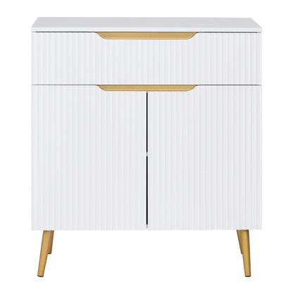 BarberPub Barber Station with Drawer & Cabinet, Beauty Salon White Storage Organizer with Concave Fluted Wall, Modern SPA Freestanding Equipment 3196 (White)