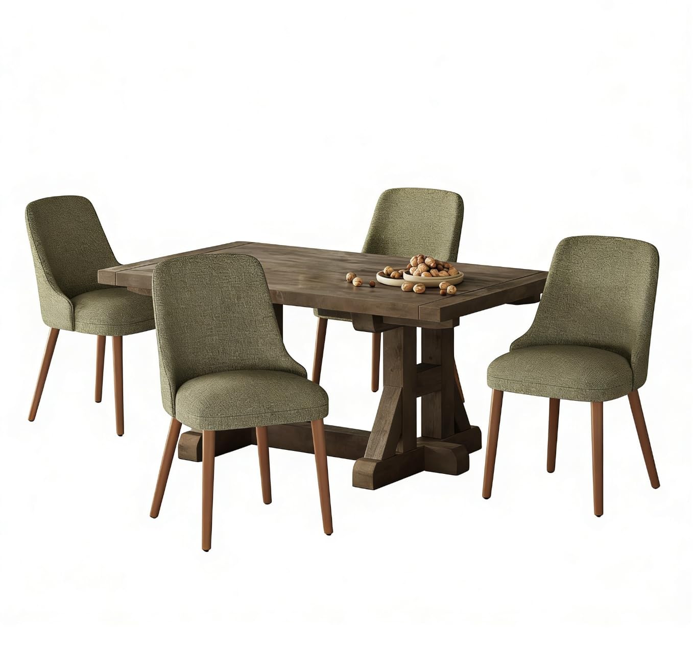 MALOL Dining Chairs Set of 4, Upholstered Dining Room Chair with Wood Legs, High-Back Padded Kitchen Chairs for Dining Room/Restaurant/Cafe, Green