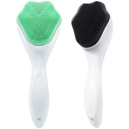 2 Pack Silicone Face Scrubber Exfoliating Brush, Manual Handheld Facial Cleansing Brush Blackhead Scrubber, Soft Bristles Waterproof for Face Skincare (Round-Pink)