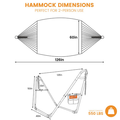 Lazy Daze Hammocks Handwoven Mayan Hammock with Heavy Duty Steel Stand, 10.5 FT Soft Rope Double Hammock for Patio Outside, 550 lbs Weight Capacity, Multi Color