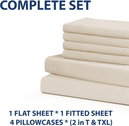 Home Collection Micro Caress Luxurious Sheet Set - 90GSM 4-Piece Cal King Size - Cream Color