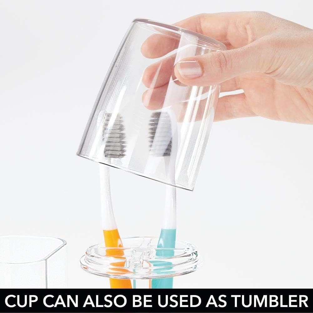 Countertop mDesign Modern Plastic Bathroom Vanity Toothpaste & Toothbrush Holder Stand with Rinsing Cup/Cover - Dental