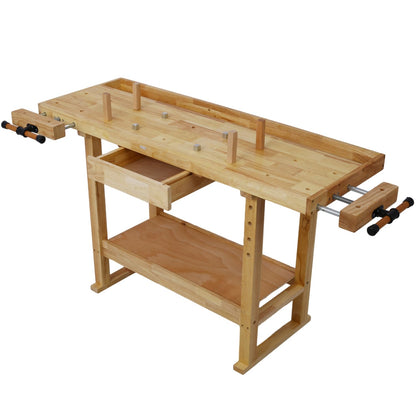 55-Inch Wood Workbench - Wooden Workbench for Garage Workshop and Home, with Clamps Set