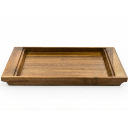 PANDAWOOD Wood Serving Tray - Large Acacia Wooden Tray for Coffee Table Ottoman - Ottoman Tray Decor - Rectangle Wood Tray for Kitchen Counter 15.7"x11"