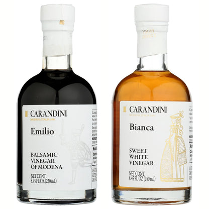 Carandini Emilio Silver Balsamic Vinegar of Modena PGI & Bianca Sweet White Vinegar Combo Set, Premium Italian Vinegars, Perfect for Mother's Day Gift | Made in Italy - 8.45 fl oz (2 Bottles)