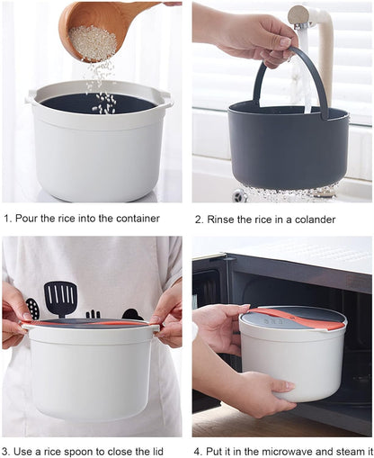 Microwave Rice Cooker - 2L Portable Rice Cooker with Good Sealing Food Grade Material for Kitchen Microwave