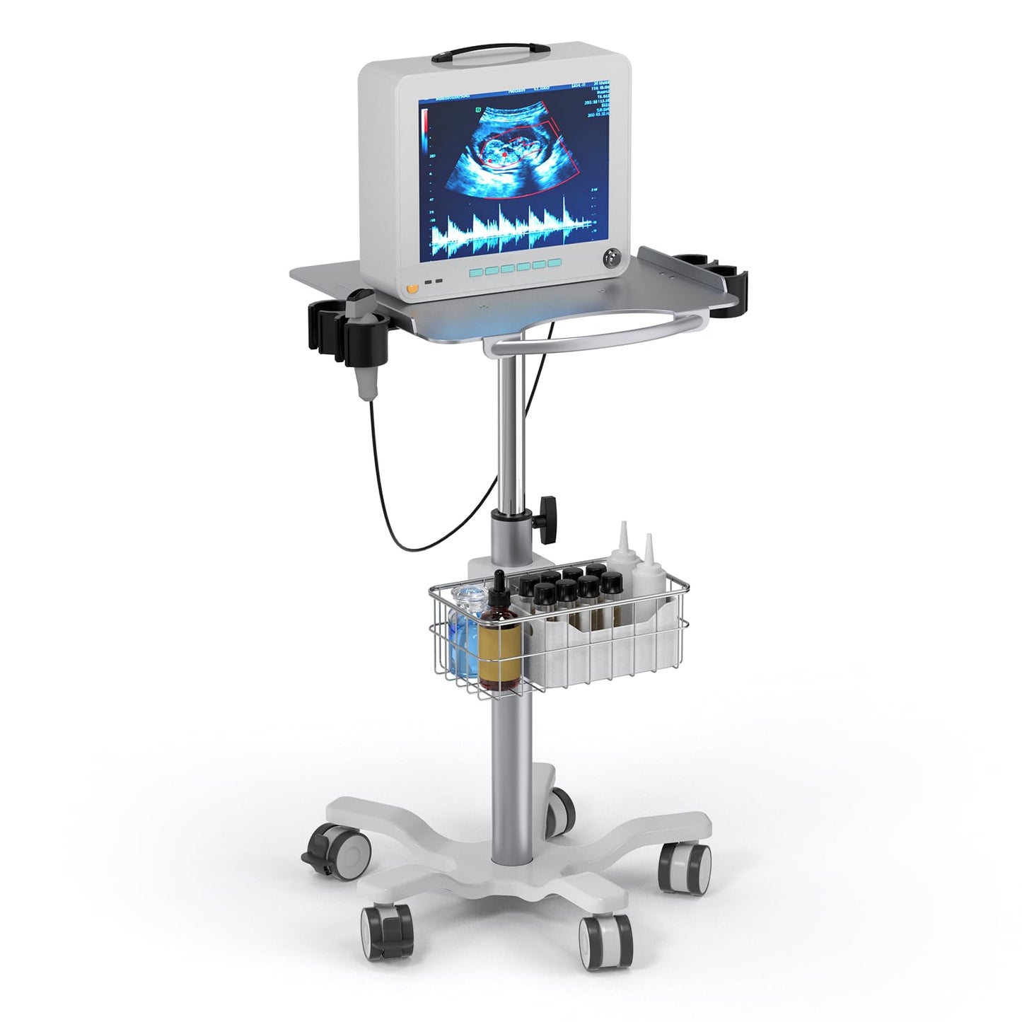 Medical Mobile Trolley Cart with Wheels - Height Adjustable Stainless Steel Dental Cart Rolling Desktop with 16.5"× 16.5" Large Tabletop for Dental Offices, Hospitals, Labs