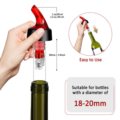 NFFIBDH Automatic Measured Bottle Pourer - Quick Shot Spirit Liquor Pour Spouts with Dust Caps for Wine Cocktail Beverages - Ideal Home Bar Tools 1.5 oz / 45ml (Red, 12 Pack)