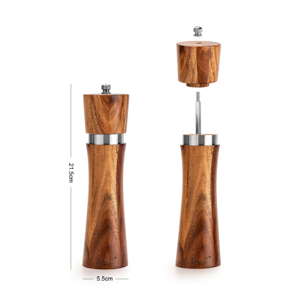 Pepper Grinder,Wood Salt and Pepper Grinder Mills Sets, Acacia Wood Manual Salt Grinder Refillable Pepper Mill Sets with Adjustable Ceramic Grinding Rotor - 8 Inch-Set of 2