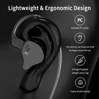 CCZ Yinyoo Melody in Ear Monitors Earphones Headphones Wired Earbuds without Microphone IEM HIFI Bass with 1DD 1BA, Ear fins, 4N OFC Cable for Musicians, Singer, on Stage, Studio (no mic, clear black)