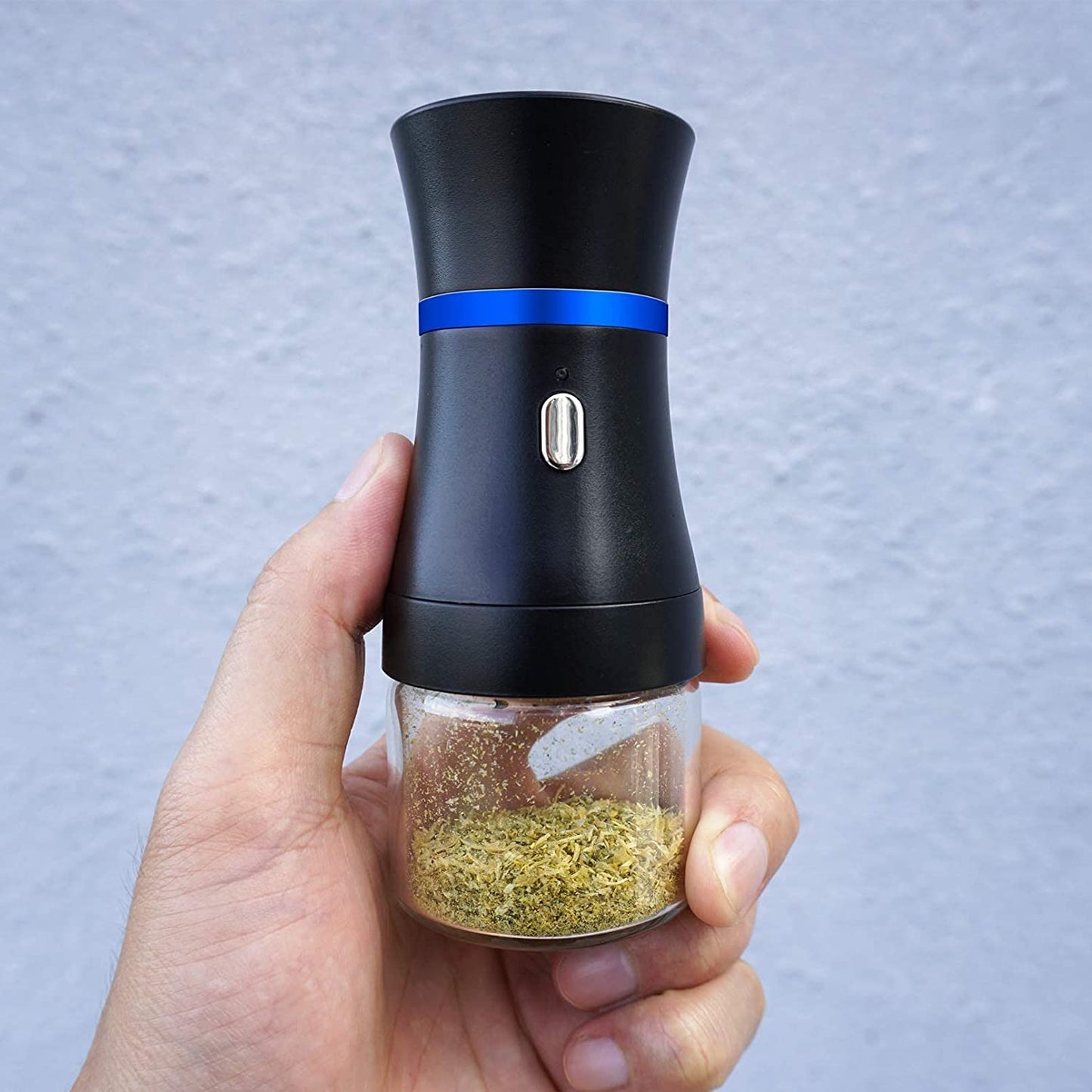 Spacenight Electric Herb Grinder COMPACT for Flower Buds, USB-Rechargeable, 2pcs 1.7oz Glass Herb Chamber - Ideal for Everyday Carry
