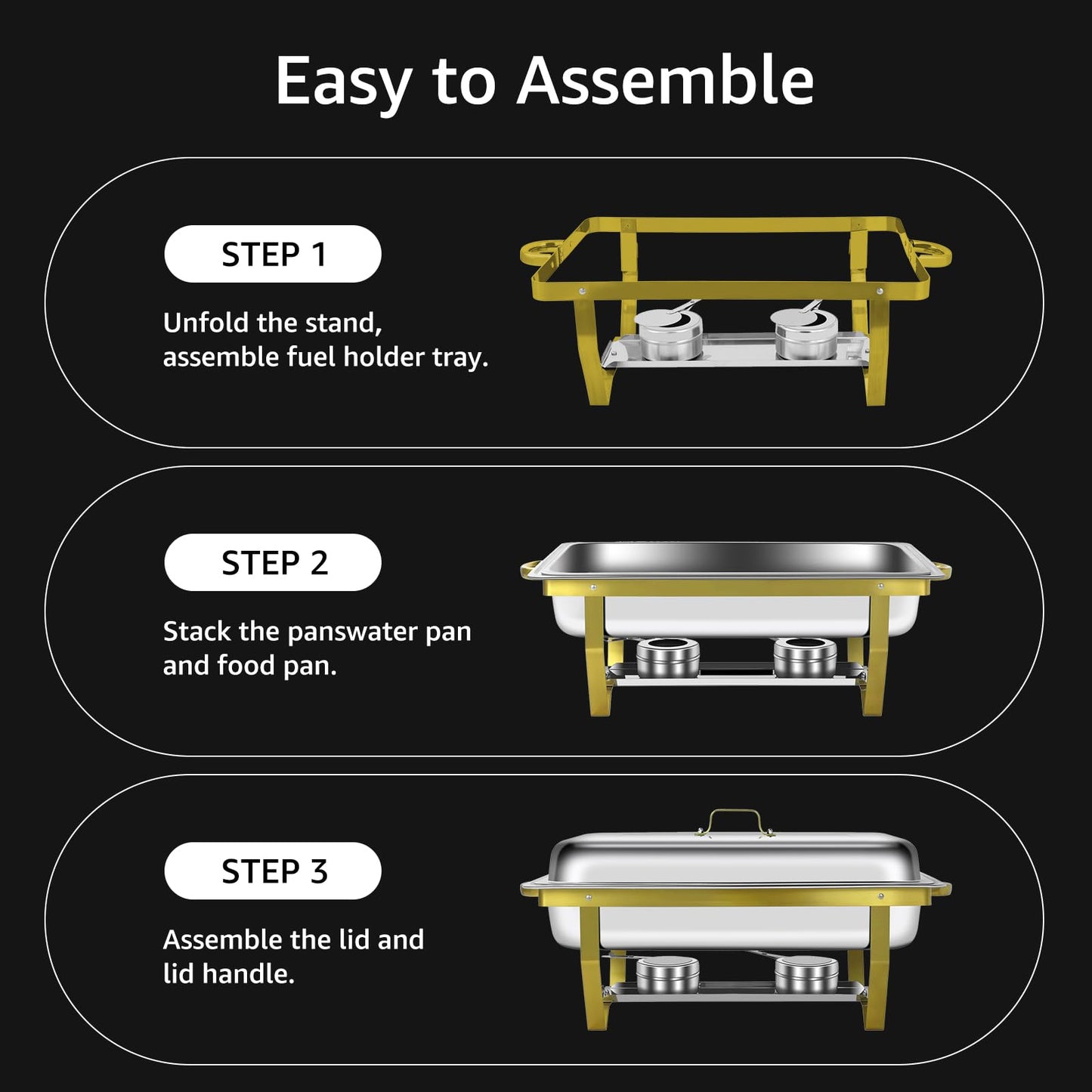 Jacgood Chafing Dishes for Buffet, 4 Pack 8QT Chafers and Buffet Warmers Sets for Parties, Catering, Weddings, Christmas, Events Serving, Gold