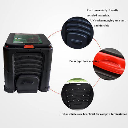 Kitchen Compost Bin, Compost Bin, 105 Gallon (400 L) Large Outdoor Composting Box with Top Flip Lid and 4 Bottom Exit Door, BPA Free Material, Grass Food Trash Can Composter Barrel for Garden Yard, Ea