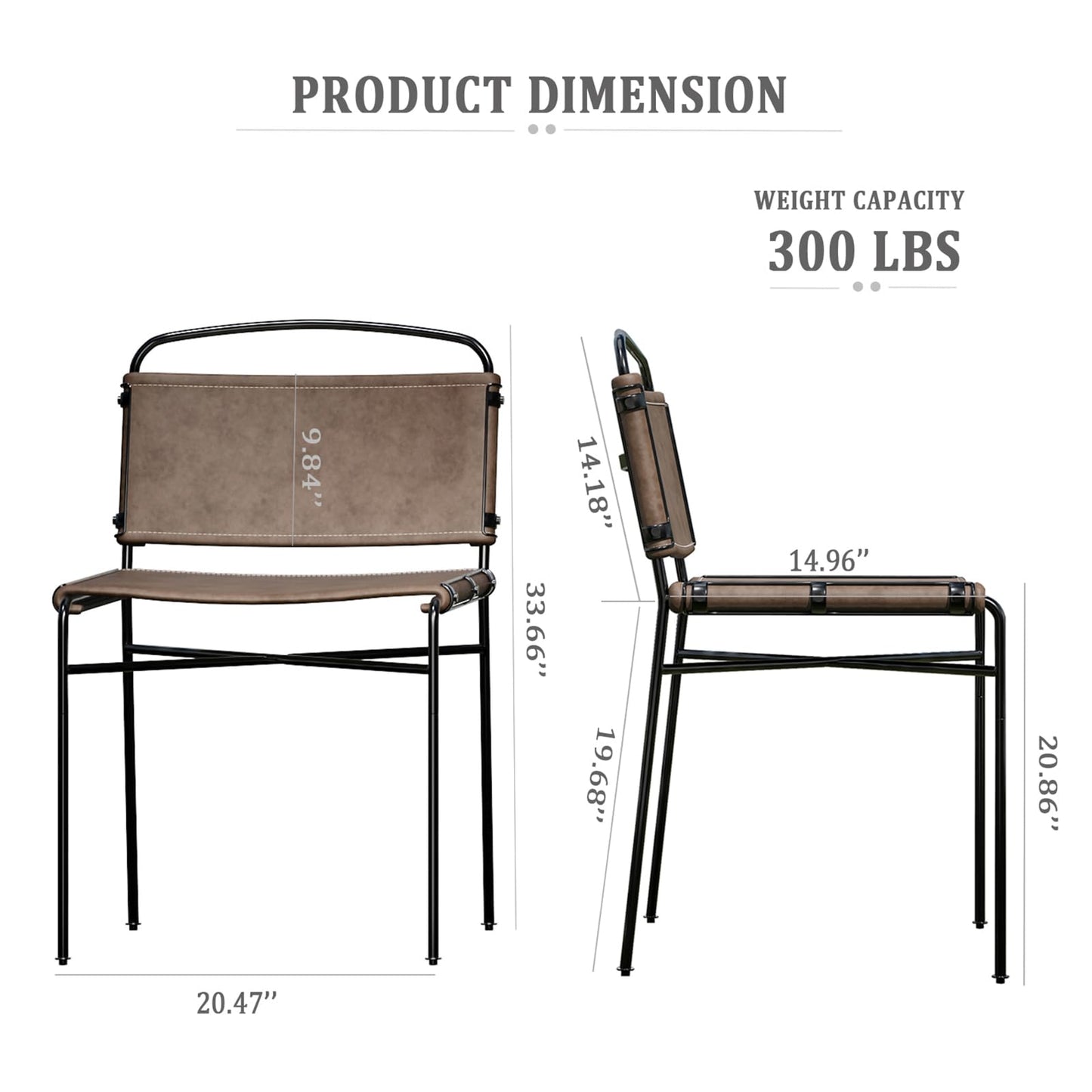 CY SISTERS Mid-Century Modern Dining Chairs Set of 2, Brown PU Faux Leather Dining Chair Armless Dining Room Chairs with Black Metal Legs, High-End Stylish Kitchen Restaurant Dining Chairs