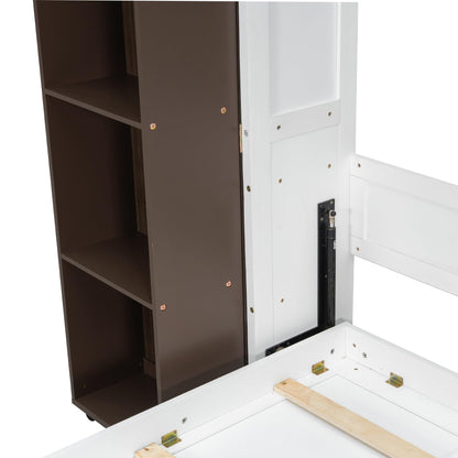 Ball & Cast Murphy Bed Queen Size,Wood Hidden Wall Bed with 2 Sides Push-Pull Foldable Storage Cabinets, Multifunctional Cabinet Bed Frame for Bedroom,Guest Room,Space Saving,Espresso