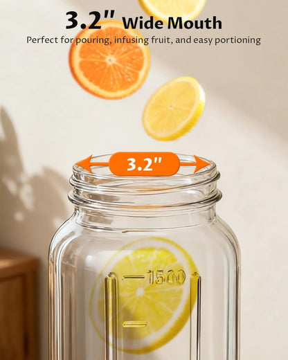 64 oz Mason Jar Pitcher – Airtight & Leakproof Glass Pitcher with Lid, Perfect for Iced Tae, Sun Tea, Cold Brew, Breastmilk, 2 Quart (1/2 Gallon) Mason Jar with Pour Spout Lid Flip-Cap & Handle