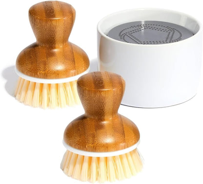 2 Pack Set, Grove Co. Bubble-Up Dish Soap Dispenser & Brush Ergonomically Designed Dish Scrubber, Removes Tough Messes